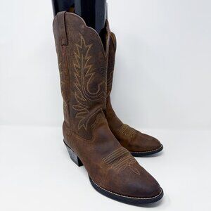 Ariat Brown Oiled Leather Western Boots Women's Size 7C Pull On Stitched Design